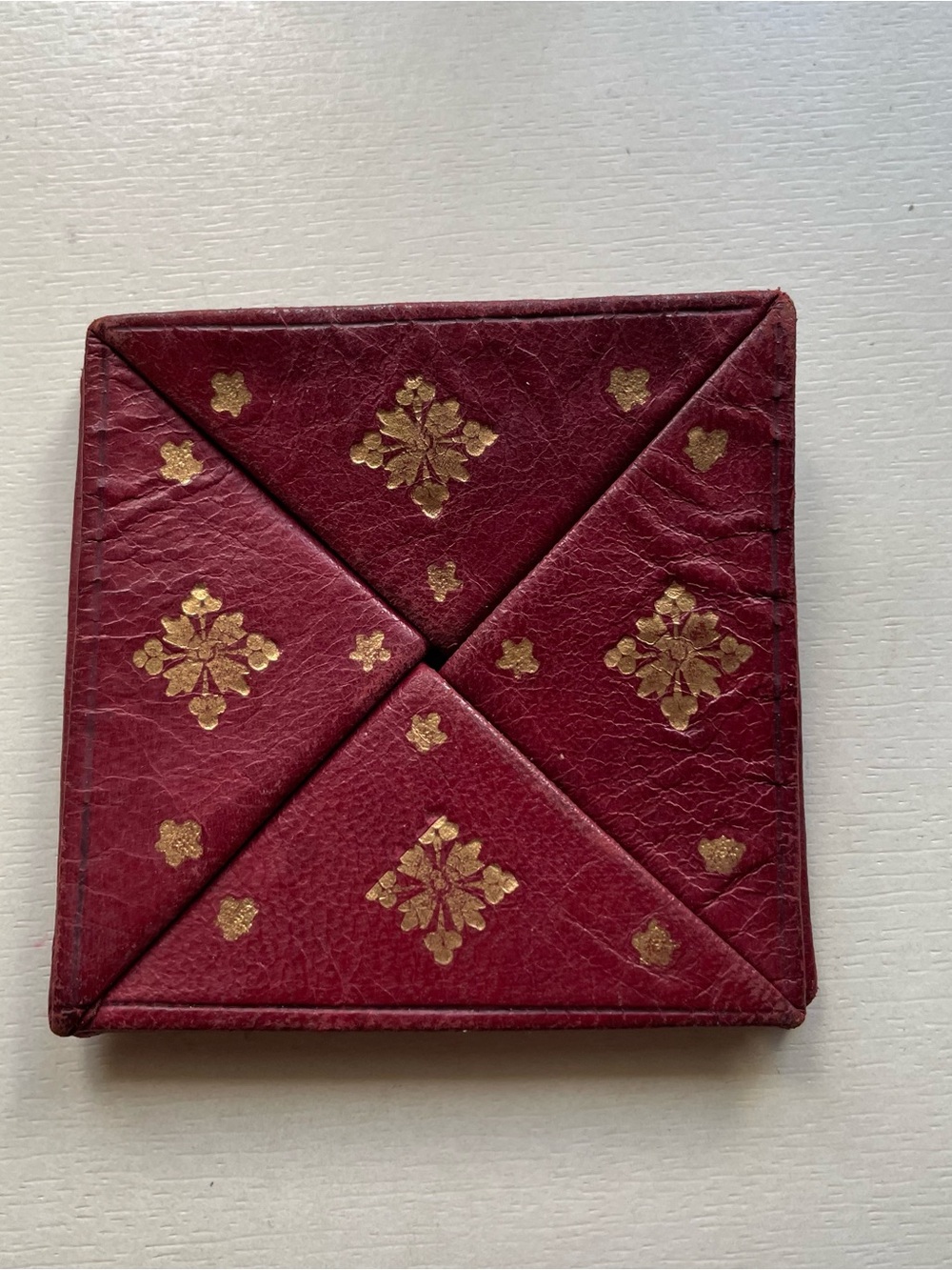 Moroccan Burgundy Leather Small Square Folding Coin Purse Wallet